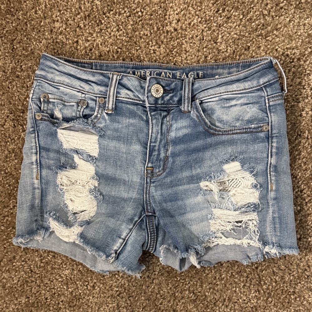 American Eagle Outfitters Light Blue Distressed Jean Shorts